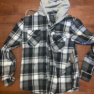 Black and White Hooded Flannel
